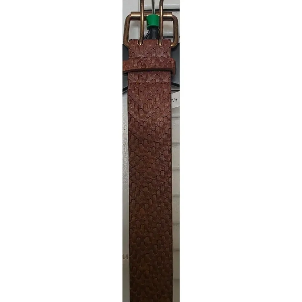 Brown Embossed Wide Waist Belt Double Grommet Boho Western Festival Size M/L